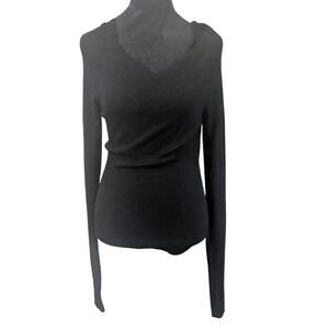 Intimately Free People End Game Pointelle V-Neck Top Black Large Eyelet Knit